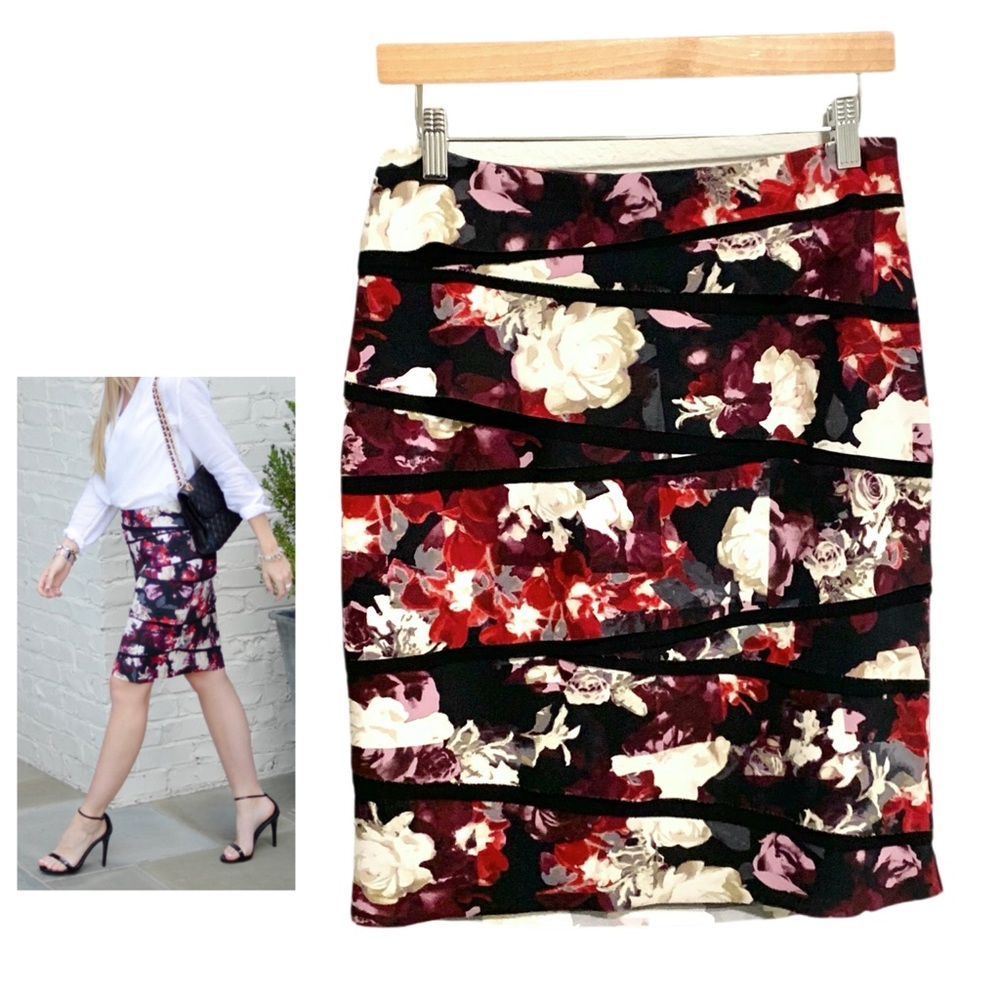 White House Black Market Floral Tiered Stretch Pencil Skirt Sz. 2 Office Career